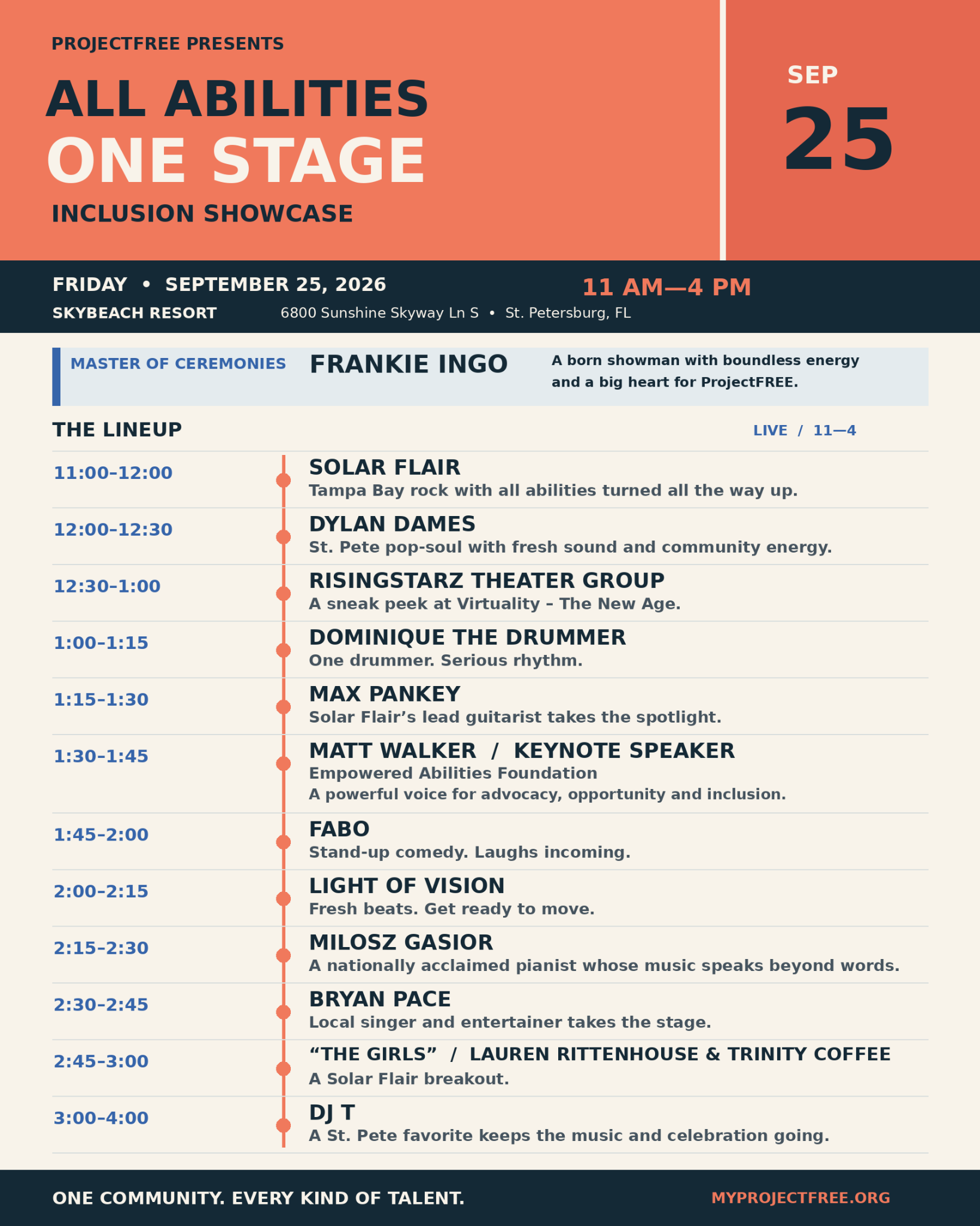 All Abilities One Stage entertainment schedule