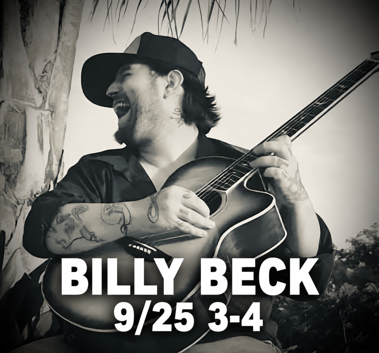 Billy Beck performing with an acoustic guitar, September 25 from 3 to 4 PM